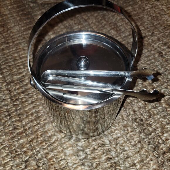 Insulated stainless steel Ice bucket w Tongs 7 .25"H Wine Chill Cooler w/ handle - Picture 15 of 16